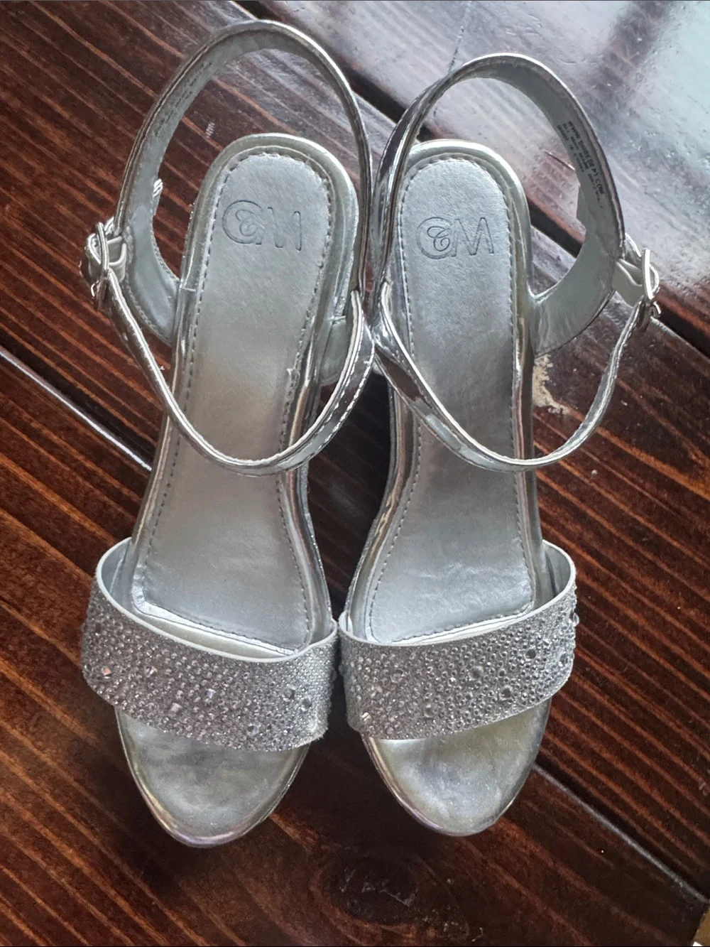 CCM Silver Girls' Sparkle Strap Wedge Heel Dress Sandals
